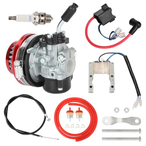 2 Stroke Carburetor with CDI Ignition Coil Magneto Kit for 2 Stroke Engine 37cc 39cc 49cc 50cc 66cc 80cc 100cc Motorized Bicycle Mini Pocket Bike Gas Motor Parts ATV Quad Chopper Red