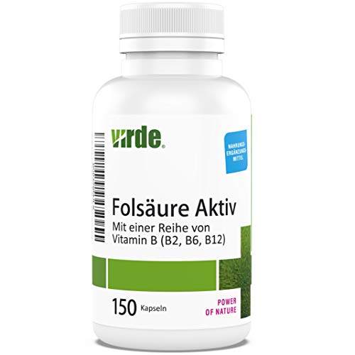 Virde Folsäure Aktiv 150 Kapseln - Vitamin B12 + Folat + B2 + B6 - hocheffektive Kombination - bei Kinderwunsch und Schwangerschaft - 5-Monatsvorrat Cover