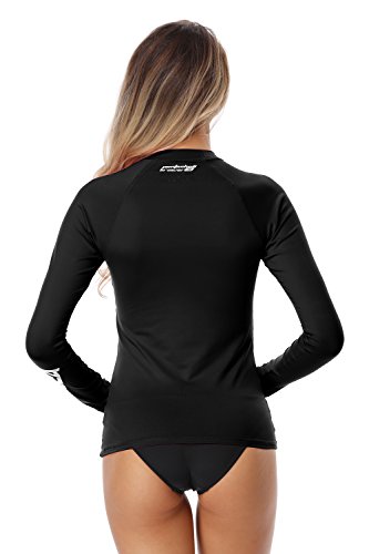 AXESEA Women Rash Guard Long Sleeve Active Top UPF 50+ Rashguard Swim Shirt Surf Swimwear,Black,Medium