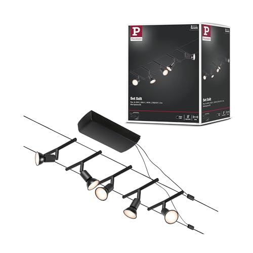 Paulmann 94446 CorDuo Set Système de Câbles Salt DC 5 x 10 watts max, Éclairage Extensible Noir Mat Câble Métallique Matière Plastique GU5,3 Système de Câbles...