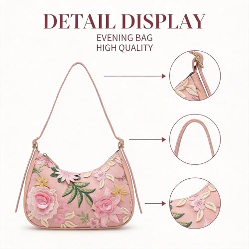 Bolso de noche con flores de lentejuelas para mujer miniatura 5