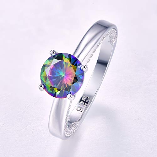 925 Sterling Silver Plated Simulated Rainbow Topaz Solitaire Engagement Ring for Women3