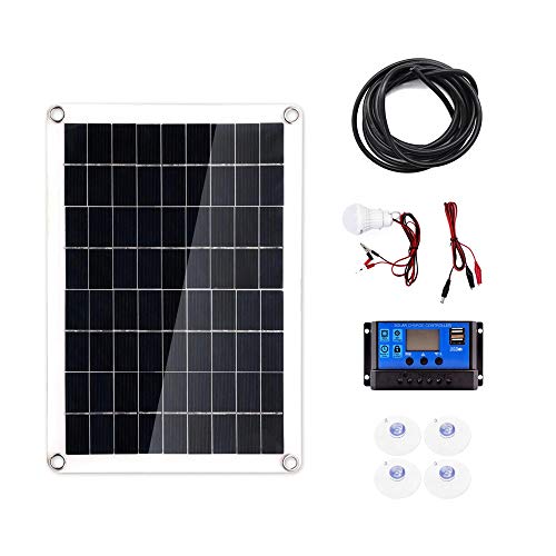 HLW Sports Solar Panel 30W Polysilicon Solar Panel + 10A Solar Controller with Cables Set for RV Roof Boat (Color : Black, Size : 30W)