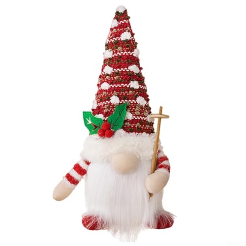 Decorazione natalizia a forma di gnomo fatto a mano con materiali tessili, per caminetto, tavolo, mensola, con uno gnomo illuminato che aggiunge calore alle serate invernali (rosso)