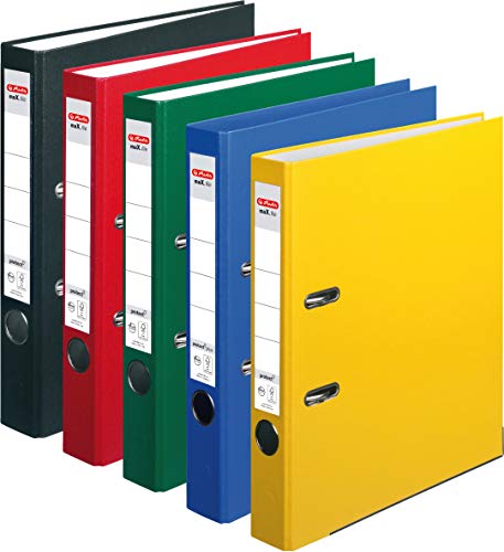 Herlitz Ordner maX.file protect (A4 5 cm mit Einsteckrückenschild) Grundfarben | Schwarz Rot Grün Blau und Gelb