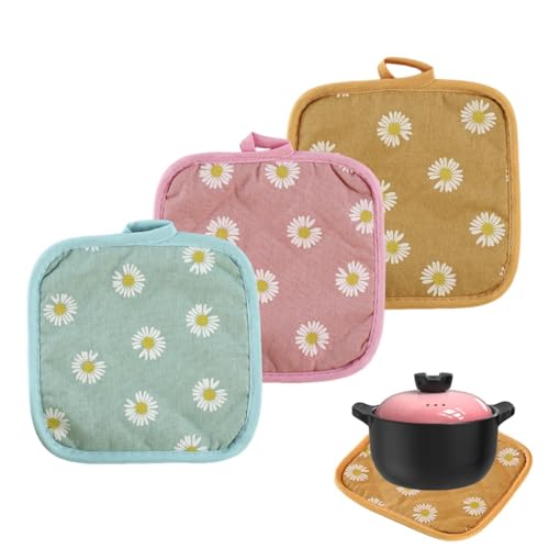 WUSJCOF Presine da Cucina, 3 Pezzi in Cotone Grandi, Termico, Contro Alte Temperature, Guanti da Forno e al Calore per Piccola, Forno Microonde e Set Barbecue