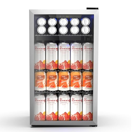 Image of Electactic 130 Can Beverage Refrigerator Built In Freestanding Wine Fridge with Stainless Steel Reversible Glass Door, Quiet Compressor LED Touch Control for Home Kitchen Bar, 3.2 Cu.ft Silver