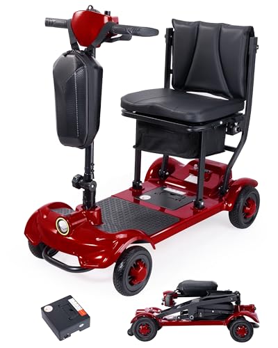 Image of 41LB Lightweight Mobility Scooters for Seniors - 4 Wheel Powered Mobility Scooter, 18.64 Mile Portable Folding Electric Scooter for Adults, Suit Camping Traveling, Airline Approved (1 Battery, Red)