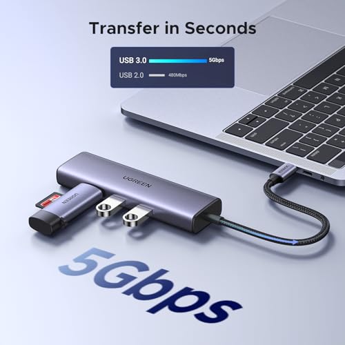 Image of UGREEN Revodok 1061 USB C Hub, 6-in-1 Dock with 1000Mbps Ethernet, 4K 30Hz HDMI, 100W PD, 3 USB A 3.0 Data Ports Multiport Adapter for PC Laptop Phone Compatible with MacBook, iPad, iPhone 17, Galaxy