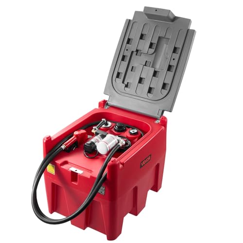 VEVOR Tragbarer Dieseltank 58 Gallonen Mobile Tankanlage, Rot Mobile Dieseltankstelle, 140 W Tankstation Dieseltank, 2600 RPM Transporttank, 12 V Automatik Pumpe, 4 m Schlauch Benzintank zum Betanken