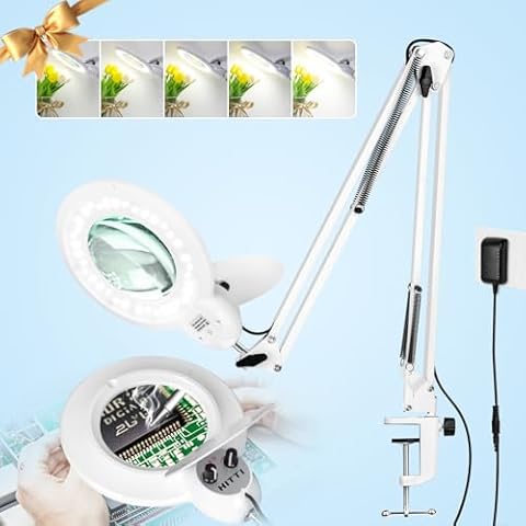 HITTI 2200 Lumens 10X Magnifying Glass with Light and Stand, 144 LEDs Bright Magnifying Lamp with Clamp, Stepless Dimmable Hands Free Lighted Magnifier for Craft Painting Repair Hobby-Workbench Light Cover