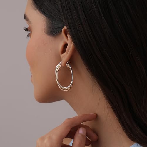 Image of TRUESILVER ACPL 925 Sterling Silver Hoop Earrings for Women | BIS Hallmarked Two-Tone & Three-Tone Intertwined Hoop Earrings | Oval & Round Lightweight Jewelry