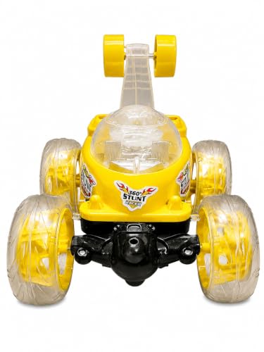 Image of Rechargeable 360 RC Stunt Car for Kids | Double-Sided High-Speed Remote Control Car with LED Lights | Rechargeable Battery Type C Charging (Yellow)