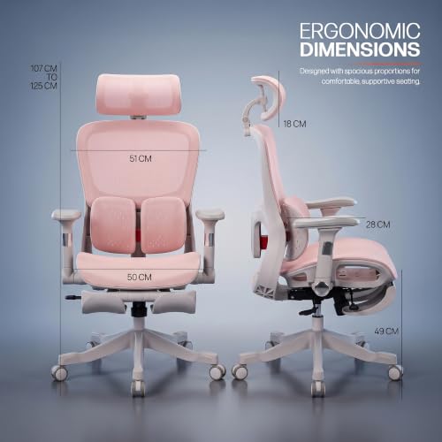 Image of DROGO Axion Ergonomic Office Chair for Home & Work | Dual-Wing Dynamic Lumbar Support, 5D Armrests, 3D Headrest | Breathable Mesh Computer Desk Chair, 5cm Seat Slider, 135 Recline, Footrest (Pink)