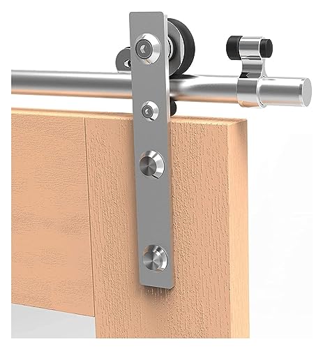 Kit de herrajes para puerta de granero de acero inoxidable para puerta individual de 4 8 pies, sistema de puerta corredera suave y silencioso (8.2 pies 2500 mm)
