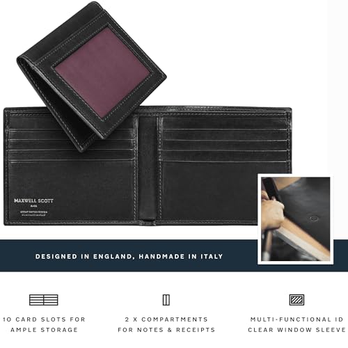 Image of Maxwell Scott - Personalized Mens Luxury Leather 2-in-1 Trifold Wallet with Card Holder and ID Window - The Asti Black