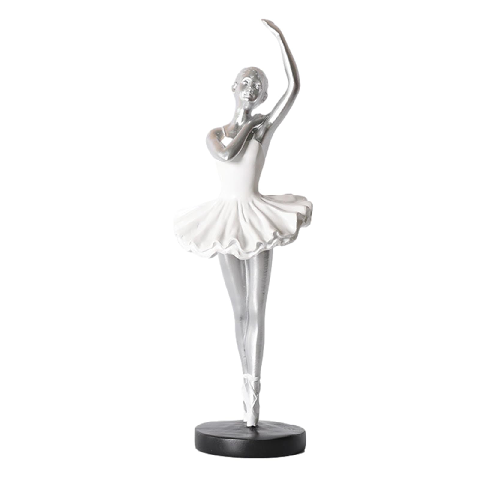 KSIEE 10.8 inch Ballerina Girl Figurines Ballet Dancer Statue Art Sculpture Figure Resin Home Decoration Desk Ornament, Statuette for Your Desk/Dinning/BookshelfTable (Silver, B)