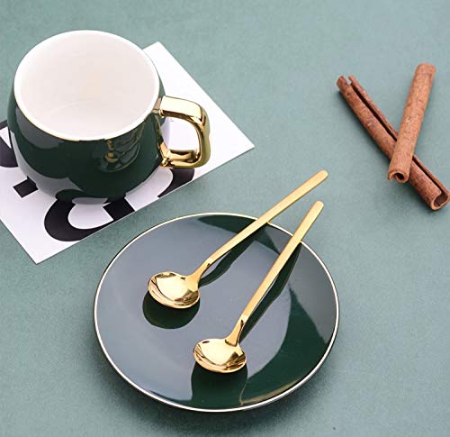 No/Brand Ceramic Coffee/Tea Cups And Mugs Travel Coffee Cup Saucer Set Porcelain Teacup With The Spoon Drinking (Green) #TOP7