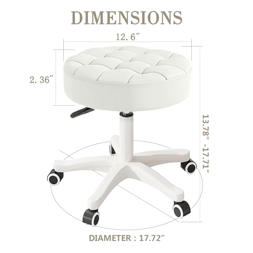 Image of Small Chair Round Rolling Stool with Wheels PU Leather Height Adjustable Swivel Drafting Work SPA Salon Stools Home Office Chair