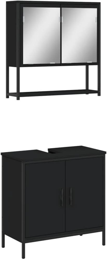 vidaXL Bathroom Furniture Set 2 Pieces Black Engineered Wood, 3214660