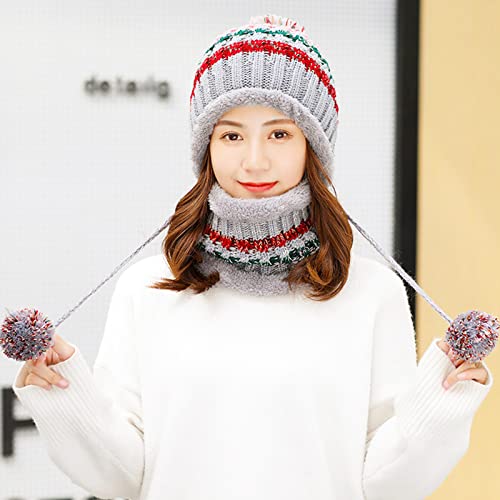 Women Girls Knitted Hat Scarf Set Winter Fleece Lined Beanie Hat Peruvian Cover Ears Skull Cap Ski Snow Hats With 3 Pompoms #TOP5