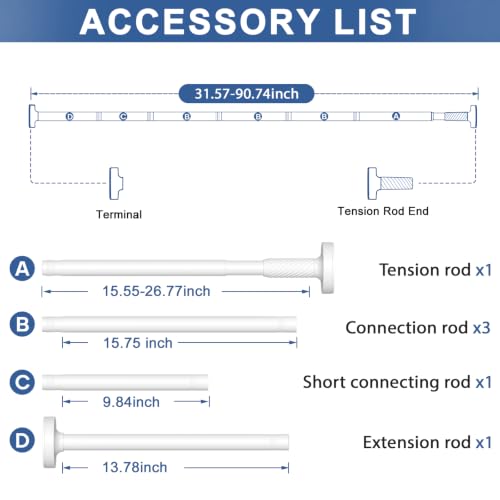 Image of Tension Curtain Rod 32-90Inch Adjustable Curtain Rods no Drilling | Outdoor Tension Rods for Patio,Windows,Closets,Doorway