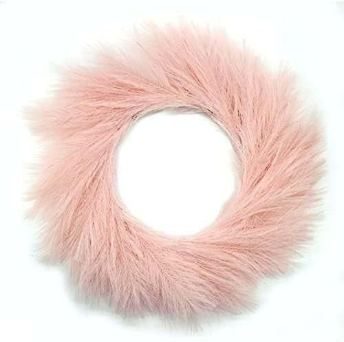 BeigeOK Faux Boho Pampas Wreath,26" Artificial Pampas Grass Wreath for Front Door,Wall Wreaths for Christmas Decor, Farmhouse Wreath Decoration (Pink)