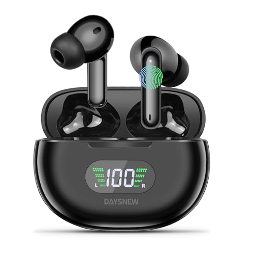 Daysnew Auriculares híbridos con cancelación activa de ruido, auriculares inalámbricos Bluetooth con pantalla de alimentación LED de 50 horas, IPx5 impermeable, sonido estéreo de alta fidelidad