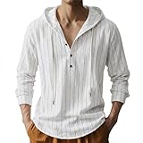 TRFIC Mens Cotton Linen Hoodies Long Sleeve Button Down Shirts Casual Hawaiian Beach Yoga Sweatshirts