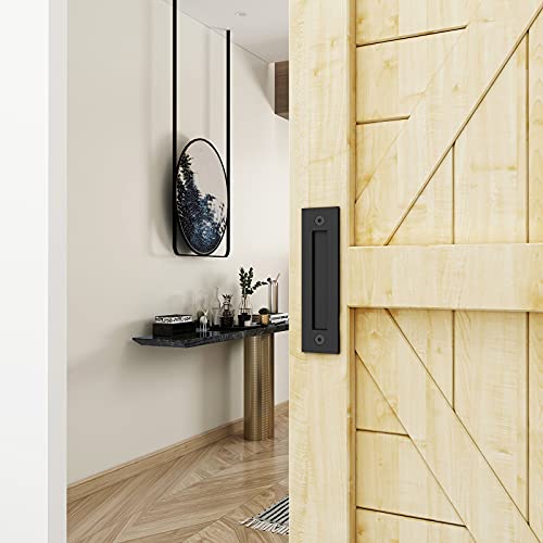 Jubest 8-3/5'' Sliding Barn Door Handle Modern Simple Finger Flush Pull Handle For Gates Garages Sliding Doors Cabinets Closet And Drawers,Matte Black #TOP6