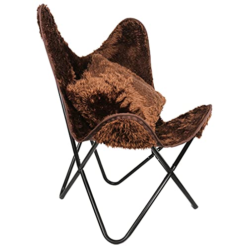 Heritage Handikrafts Leather Butterfly Chair - For Living Room Genuine | Handmade, Iron Frame Lounge I Comfortable Recliner Hand-Stitching Powder Coated Folding Frame, Brown, 74 X 66 94 Cm (W D H) #TOP1