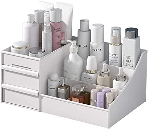 Makeup Organizer, Desk Cosmetic Storage Box Organizer with Drawers for Bathroom Counter or Dresser (Medium, Blue)