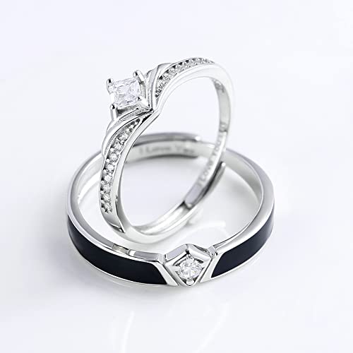 Promise Rings For Couples, Wedding Ring Sets For Him And Her S925 Sterling Silver Day And Night Adjustable Zirconia Matching Rings For Bf And Gf #TOP4