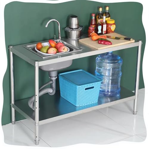 COKYIS Lavello da Cucina in Acciaio Inox, Lavandino da Esterno Autoportante con Rubinetto E Staffa, Lavabo di Utilità Vasca Singola per Ristorante Garage (Size : 80x45cm)