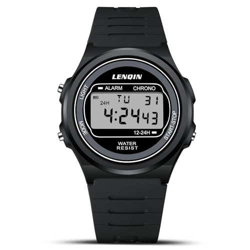 LN LENQIN Reloj Digitales para Hombre Relojes Deportivos A Prueba De Agua hasta 30m Cronómetro Relojes de Pulsera para Hombre con Retroiluminación EL Alarma, Hora T2 Hora 12-24h