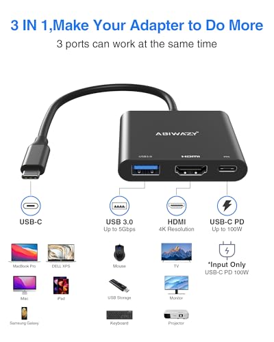 Image of USB C to HDMI Adapter, 4K HDMI to USB-C Multiport Hub Adapter with 100W PD & USBA 3.0 Port, Type C Digital AV Converter for iPad Pro, MacBook Pro /Air, iPhone 15 /16, Switch, TV, Monitor and More(Black)