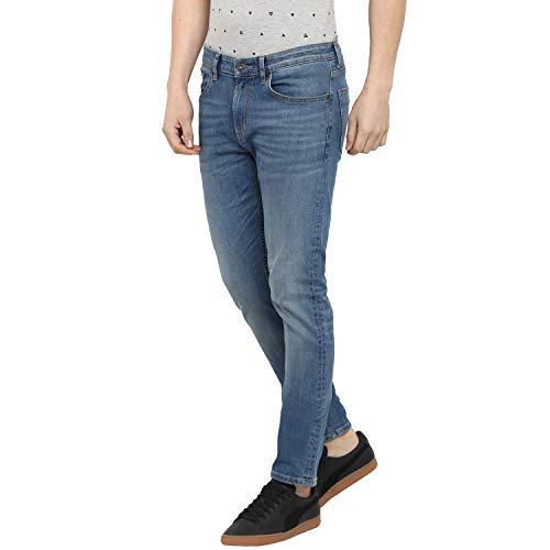 Image of Red Tape Men's Medium Blue Solid Cotton Lycra Jeans