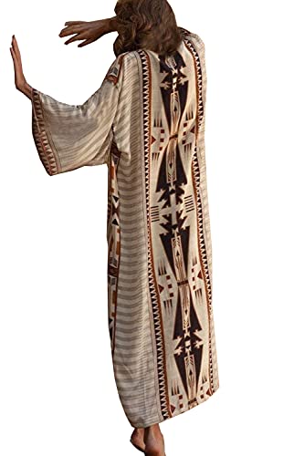 L-Peach Damen Boho Kimono Langes Nachthemd...