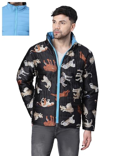 Image of oxolloxo Men Animal Print Zip Lined Long Sleeve Reversible Quilted Jacket