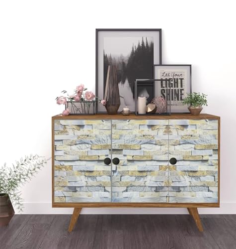 Image of WALLMATE Self Adhesive Wood Grain Wallpaper Vinyl Furniture Sticker Wood Wallpaper Kitchen Wallpaper Wooden Door Desktop Wallpapers (Grey Brick, 16x75 Inch)