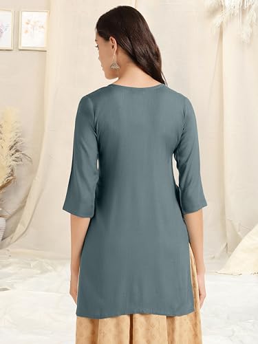 Image of MIRCHI FASHION Women's Straight Fit Rayon Sequins Embroidered and Polka Dots Printed Kurti Only