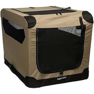 Amazon Basics – 2 Door Foldable Portable Travel Pet Kennel for Cat, Dog, Rabbit, 36 Inch, Tan, 26.0″L x 18.1″W x 18.1″H