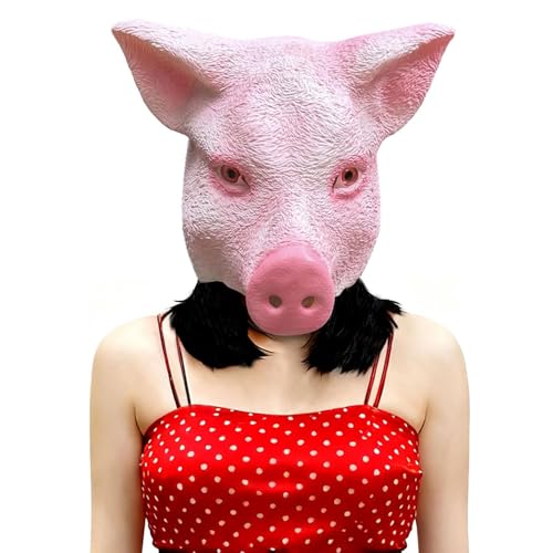 Dinwenddey Pink Pig Mask Cute Piggy Realistic Spoof Animal Face Mask for Christmas Easter Carnival Party Props