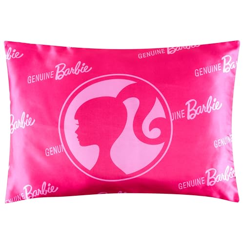 Get Trend Barbie Silky Satin Pillowcase 19x26in Officially Licensed Smooth Soft Glossy Zipped Pillow Covers for Hair and Skin Beauty Gifts for Girls Teens (Pink Barbie)