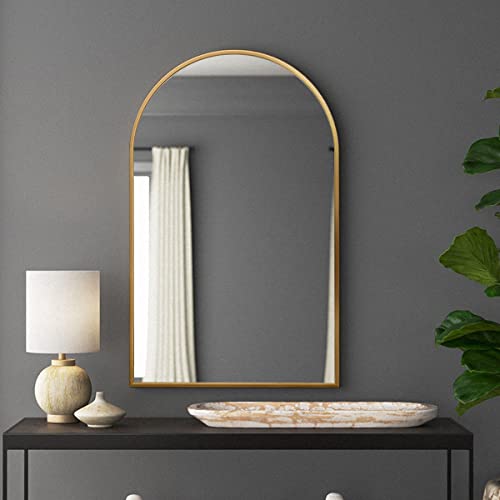 Fvanf Wall Mounted Mirror, Wall Mirror For Bathroom, 24"X36" Arch Bathroom Mirror, Gold Vanity Mirror, Wall-Mounted Mirror With Aluminum Alloy Frame For Bedroom, Entryway, Living Room #TOP5