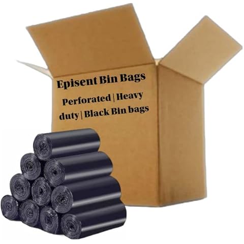 "EPISENT Heavy Duty Refuse Sacks - 400x Kitchen Bin Liners with free 10 piece bin bag roll, Strong & Durable Black Waste Bags for Household & Commercial use" Cover