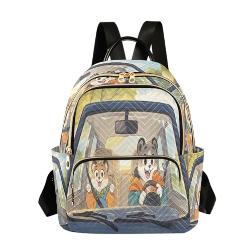 Nexawaveo Mochila acolchada para mujer, a la moda, con diseño de gato, perro, para conducir, mochila para laptop de 14 pulgadas, Happy Bears Driving, S, Mochilas de mochila