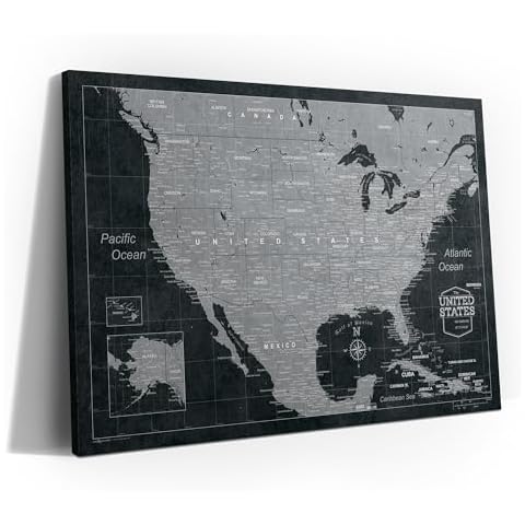 Push Pin USA Map Board - with Push Pins to Mark USA Travel - Handmade in Ohio, USA - Design: Modern Slate (24" x 16") Cover