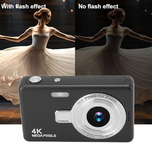 12-MP-Digitalkamera, 1080P-Autofokus-Vlogging-Kamera mit 16-fachem Digitalzoom, 2,4-Zoll-TFT-Bildschirm für Kompakte Tragbare Point-and-Shoot-Kameras für (Black)