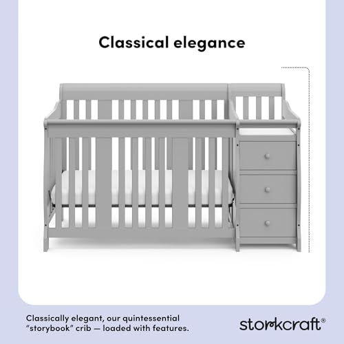 Storkcraft Portofino 5-in-1 Convertible Crib and Changer – Crib and Changing Table Combo with Drawer, Converts to Toddler Bed, Daybed and Full-Size Bed, Storage Drawer (Pebble Gray) - Image 4